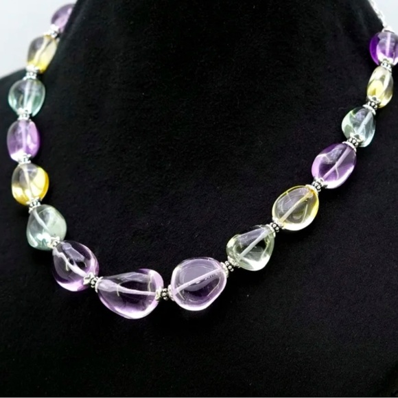 MULTI STONES HAND CRAFTED NUGGETS SHAPE GEMSTONE BEADS NECKLACE!!! - Picture 1 of 15